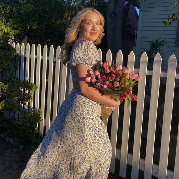 Light blue and purple floral midi dress with cutouts - Picture 5 of 7